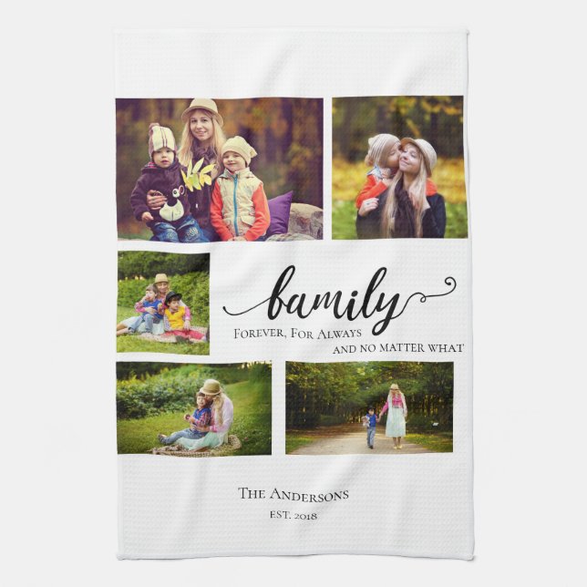 Familie immer für immer 5 Foto Collage Quote süß Geschirrtuch (Vertikal)