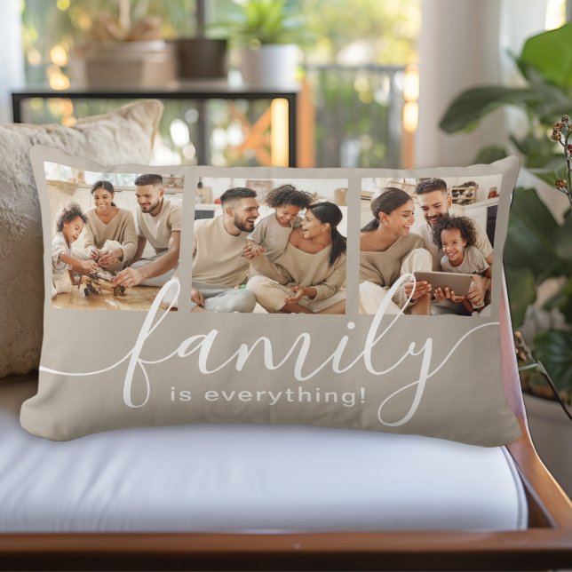 Familie ist alles 3 Foto Collage Lendenkissen (Personalize with 3 of your favorite family photos.)