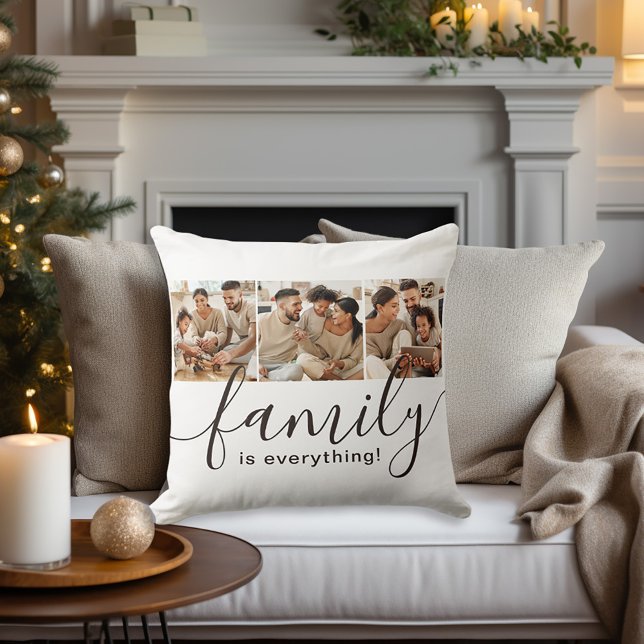 Familie ist alles 3 Foto Collage White Kissen (Personalize with 3 favorite family photos.)