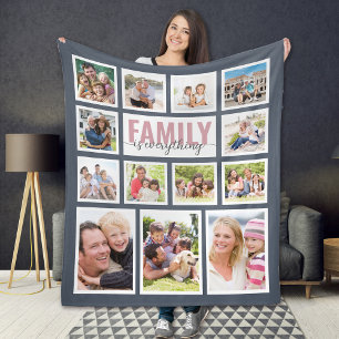 Familie ist alles Blaue rosa Fotocollage Fleecedecke