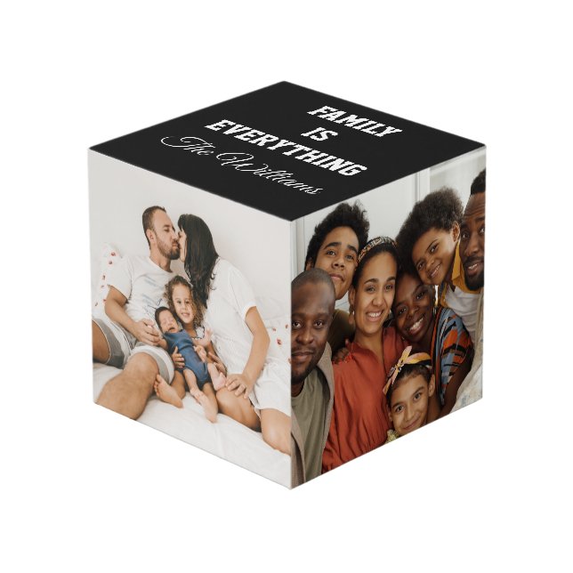 Familie ist alles Custom Family Fotos & Name C Würfel (Vorderseite Schrägansicht)