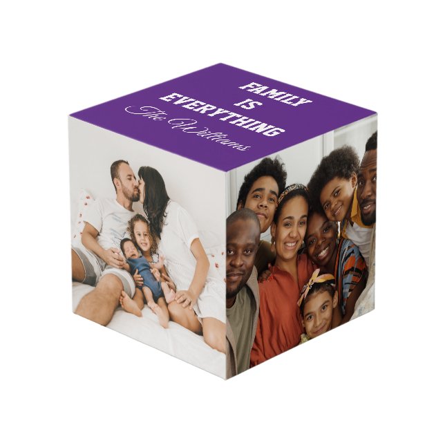 Familie ist alles Custom Family Fotos & Name C Würfel (Vorderseite Schrägansicht)