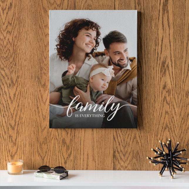 Familie ist alles Skript benutzerdefiniertes Foto Leinwanddruck (Family is everything quote, elegant canvas print, custom photo.)