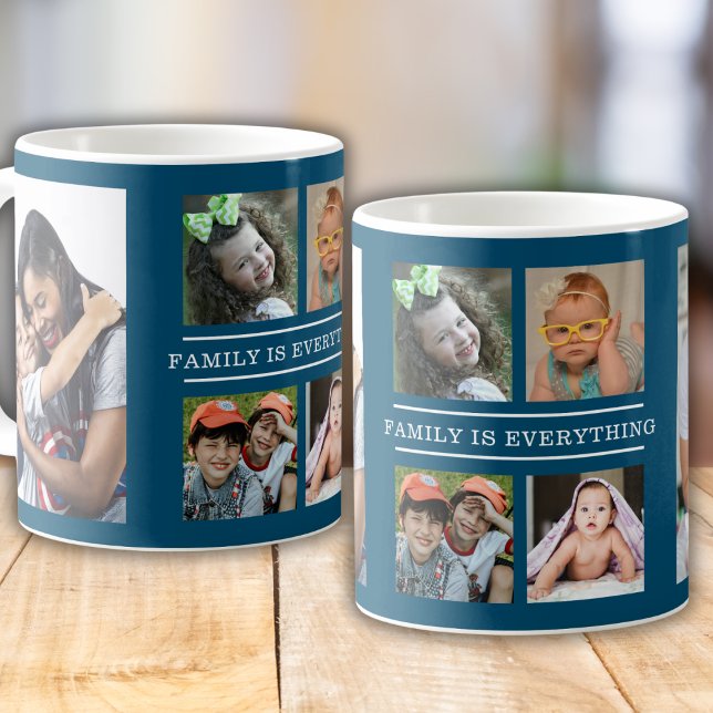 Familie ist alles Zitat 6 Foto Collage blau Kaffeetasse (Von Creator hochgeladen)