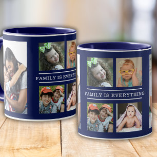 Familie ist alles Zitat 6 Foto Collage blau Tasse