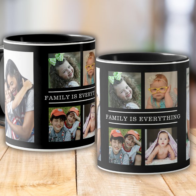 Familie ist alles Zitat 6 Foto Collage schwarz Tasse (Von Creator hochgeladen)