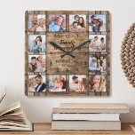 Familie ist alles Zitat Foto Collage Barrel Quadratische Wanduhr<br><div class="desc">Erstellen Sie ganz einfach Ihre eigene personalisierte,  rustikale Holzfass-Wand-Uhr mit Ihren individuellen Fotos. Das Design enthält auch ein schönes,  handgeschriebenes Skriptziffer: "Familie ist alles". Um die besten Ergebnisse zu erzielen,  schneiden Sie die Bilder vor dem Hochladen auf Quadrat - mit dem Fokuspunkt in der Mitte.</div>