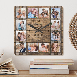 Familie ist alles Zitat Foto Collage Barrel Quadratische Wanduhr