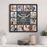 Familie ist alles Zitat Foto Collage schwarz Quadratische Wanduhr<br><div class="desc">Erstellen Sie einfach Ihre eigene personalisierte,  schwarze Holzputz elegante Wand-Uhr mit Ihren individuellen Fotos. Das Design enthält auch ein schönes,  handgeschriebenes Skriptangebot: "Familie ist alles". Um die besten Ergebnisse zu erzielen,  schneiden Sie die Bilder vor dem Hochladen auf Quadrat - mit dem Fokuspunkt in der Mitte.</div>