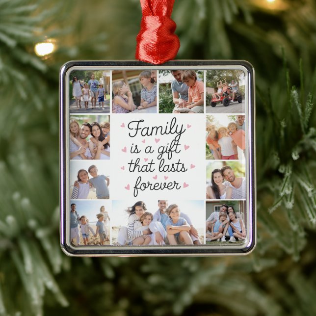 Familie ist ein Geschenk 10 Foto Collage Ornament Aus Metall (Baum)