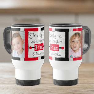 Familie ist Liebe gestreift Fotos schwarz rot Reisebecher