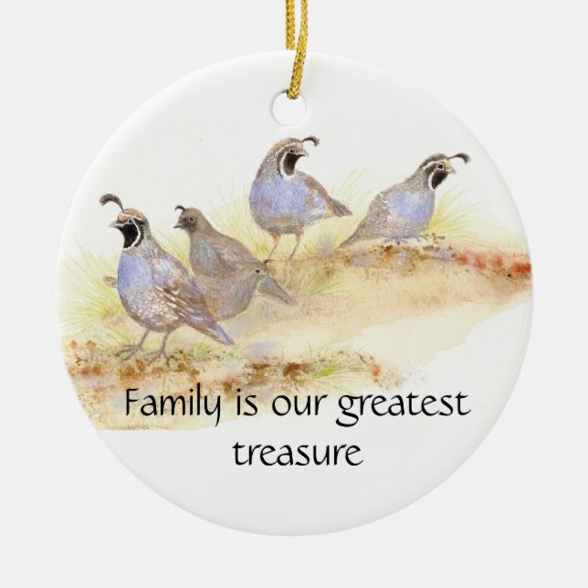 Familie ist unser bester Schatz, California Quail Keramik Ornament (Vorne)