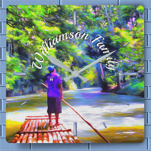 Familie Jamaican River Raft Ride J001 Quadratische Wanduhr
