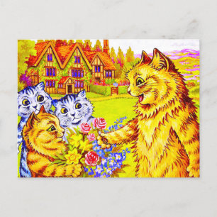 Familie Katzen im Garten Postkarte
