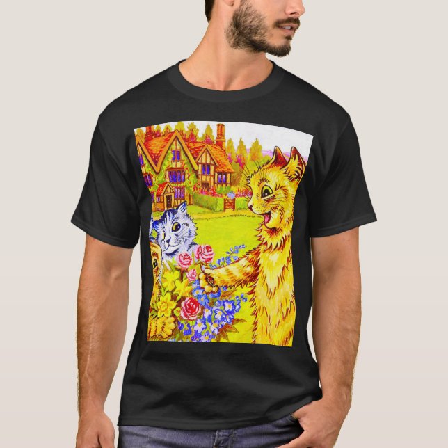 Familie Katzen im Garten T-Shirt (Vorderseite)