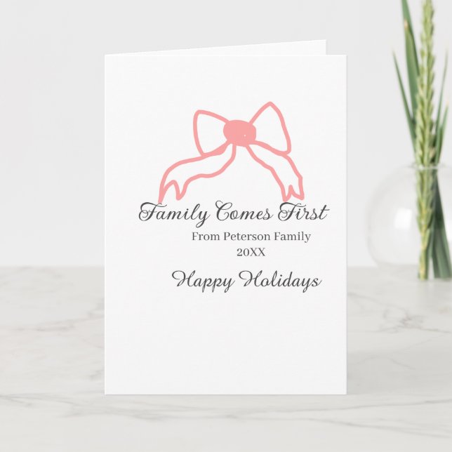 Familie kommt zuerst rotes Band Familienname Feier Karte (Vorderseite)