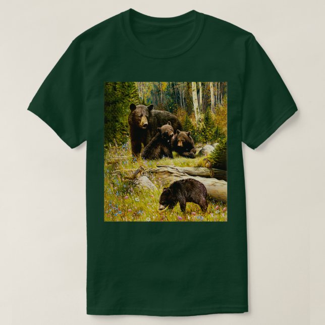 Familie Mama Bear und Babies Black Bären T-Shirt (Design vorne)
