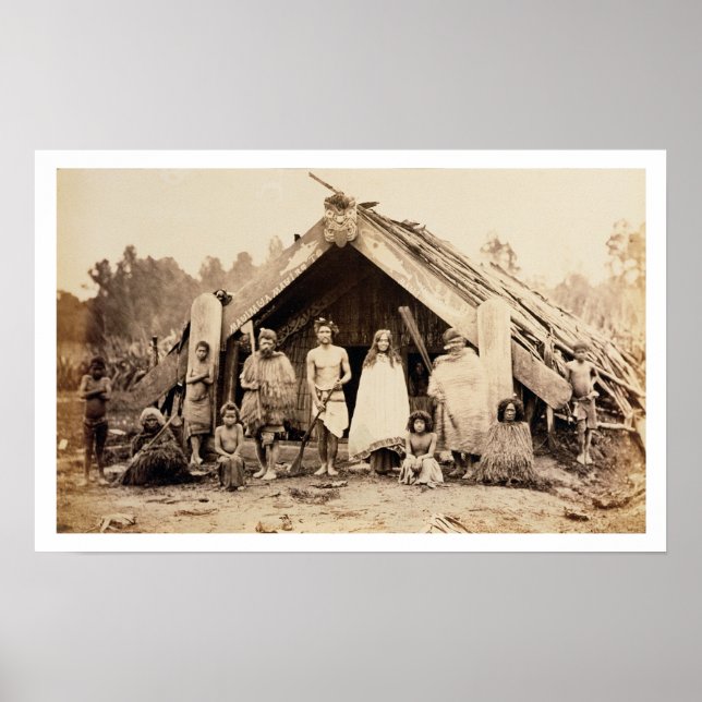 Familie Maori, Neuseeland, c.1880s (Albumen-Druck) Poster (Vorne)