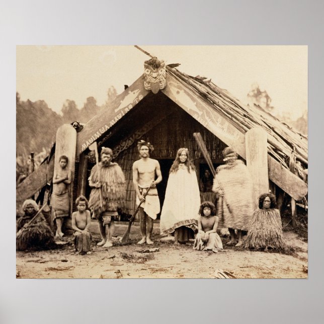 Familie Maori, Neuseeland, c.1880s (Albumen-Druck) Poster (Vorne)