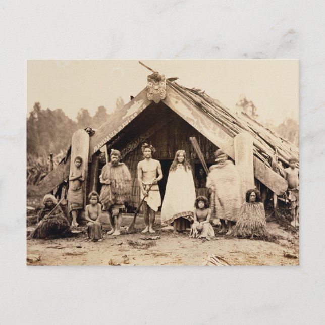 Familie Maori, Neuseeland, c.1880s (Albumen-Druck) Postkarte (Vorderseite)