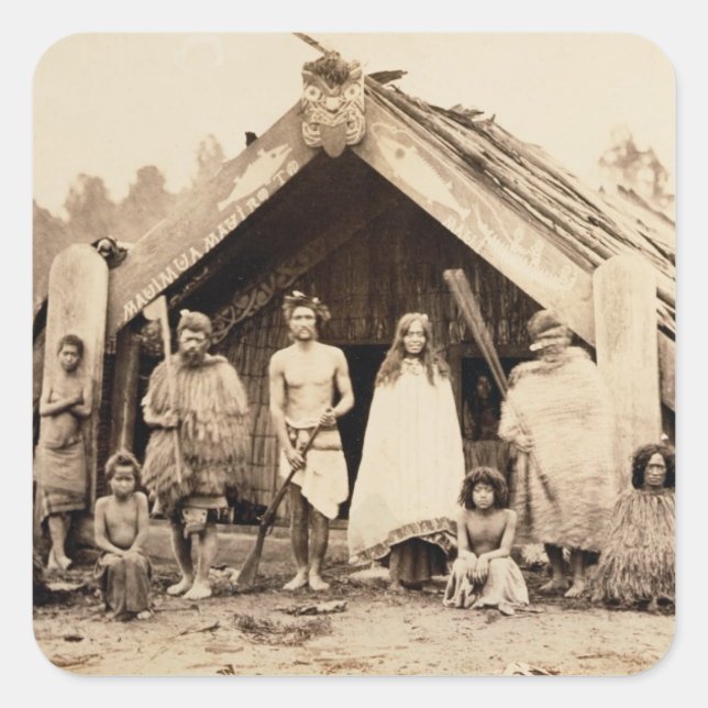 Familie Maori, Neuseeland, c.1880s (Albumen-Druck) Quadratischer Aufkleber (Vorderseite)