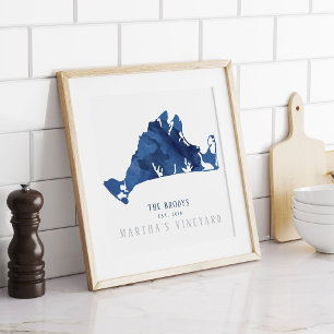 Familie Marthas Vineyard Blue Map Poster