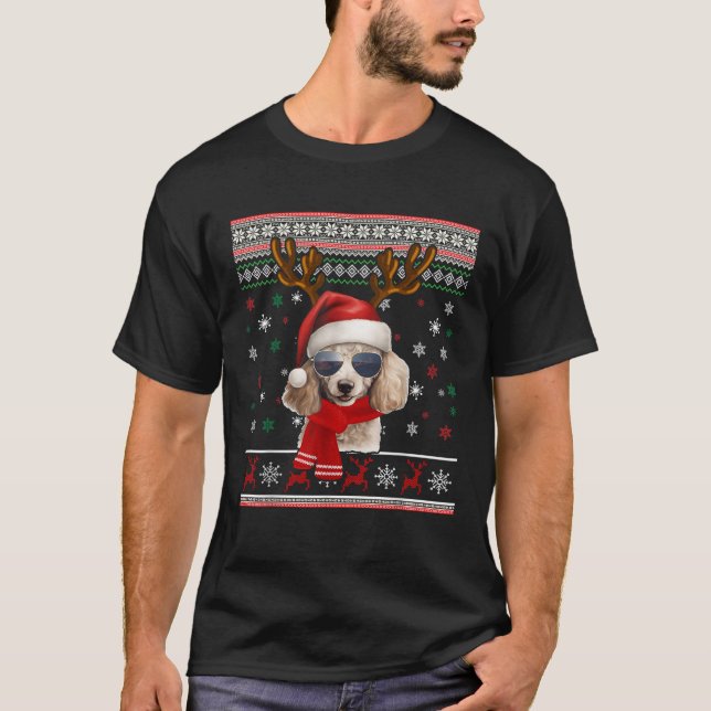Familie Match Ugly Sweater Xmas Rentier Poodle T-Shirt (Vorderseite)