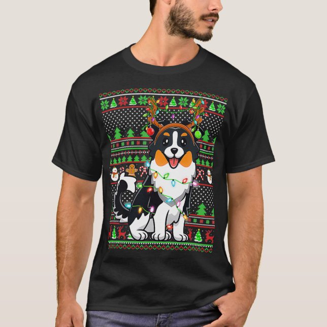 Familie Matching Reindeer Ugly Australian Shepherd T-Shirt (Vorderseite)