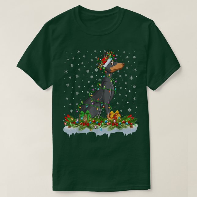 Familie Matching Xmas Lighting Santa Doberman Dog  T-Shirt (Design vorne)