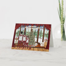 Familie mit 3 Jungen Hütte Weihnachtsmorgen