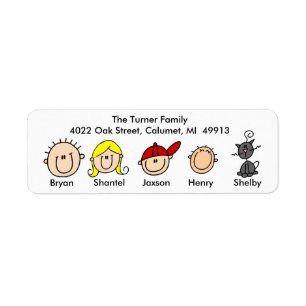 Familie mit Katzen-Adressen-Etiketten