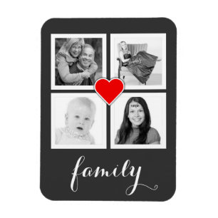 Familie mit vier Fotos und Herz Magnet