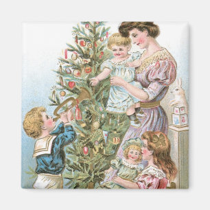 Familie mit Weihnachtsbaum Magnet