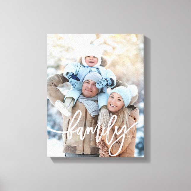 Familie | Moderne weiße Typografie mit Ihrem Foto Leinwanddruck (Vorderseite)