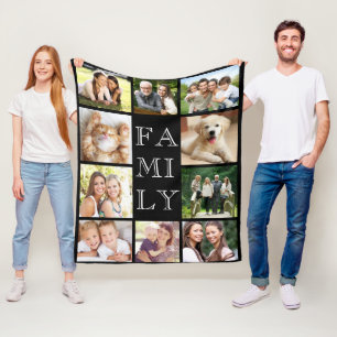 Familie Multi-Foto Collage Schwarz Personalisiert Fleecedecke