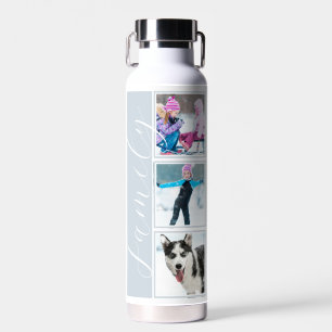 Familie Multi-Foto Strip in Pulverblau Trinkflasche