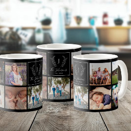 Familie MultiFoto Schwarzweiß mit Monogramm Kaffeetasse