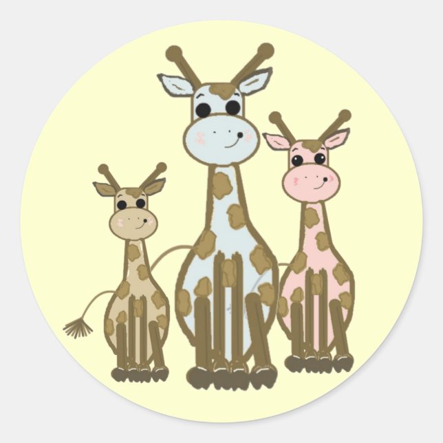 Familie niedlicher Cartoon Giraffe Runder Aufkleber (Vorderseite)