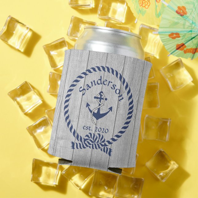 Familie oder Bootsname Navy Anchor Rope Nautic Dosenkühler (In Situ Sommer)