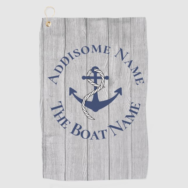 Familie oder Bootsname Navy Anchor Rope Nautic Golfhandtuch (Vorderseite)
