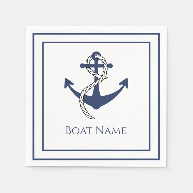 Familie oder Bootsname Navy Anchor Rope Nautic Serviette (Vorderseite)