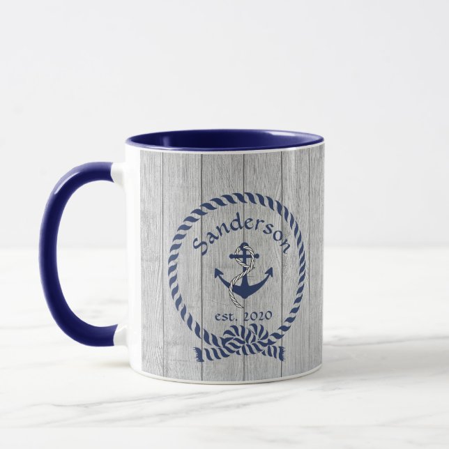 Familie oder Bootsname Navy Anchor Rope Nautic Tasse (Links)