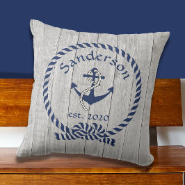 Familie oder Bootsname Navy Anchor Rope Nautical T Kissen