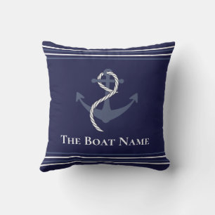 Familie oder Bootsname Navy Blue Anchor Rope Nauti Kissen
