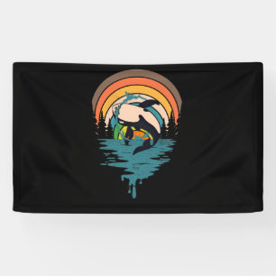Familie Orca Vintag Retro Art, Killer Whalfamilie Banner
