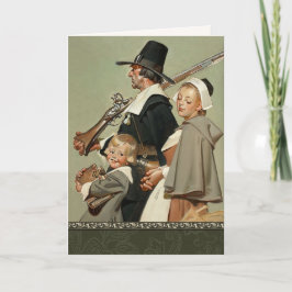 Familie Pilgrim. Vintag Art Erntedank Feiertagskarte