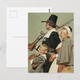 Familie Pilgrim. Vintag Art Erntedank Postkarte