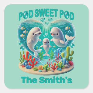 Familie "Pod Sweet Pod" Quadratischer Aufkleber