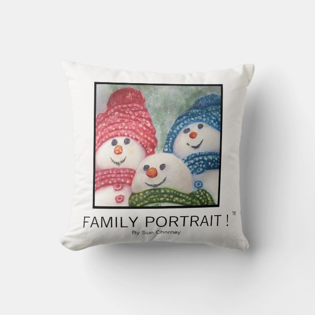 Familie Portrait Snowman Kissen (Vorderseite)
