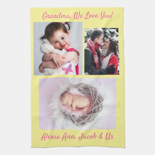 Familie sagt: "Wir Liebe dich" Oma DIY 3 Bilder Ye Geschirrtuch (Vertikal)